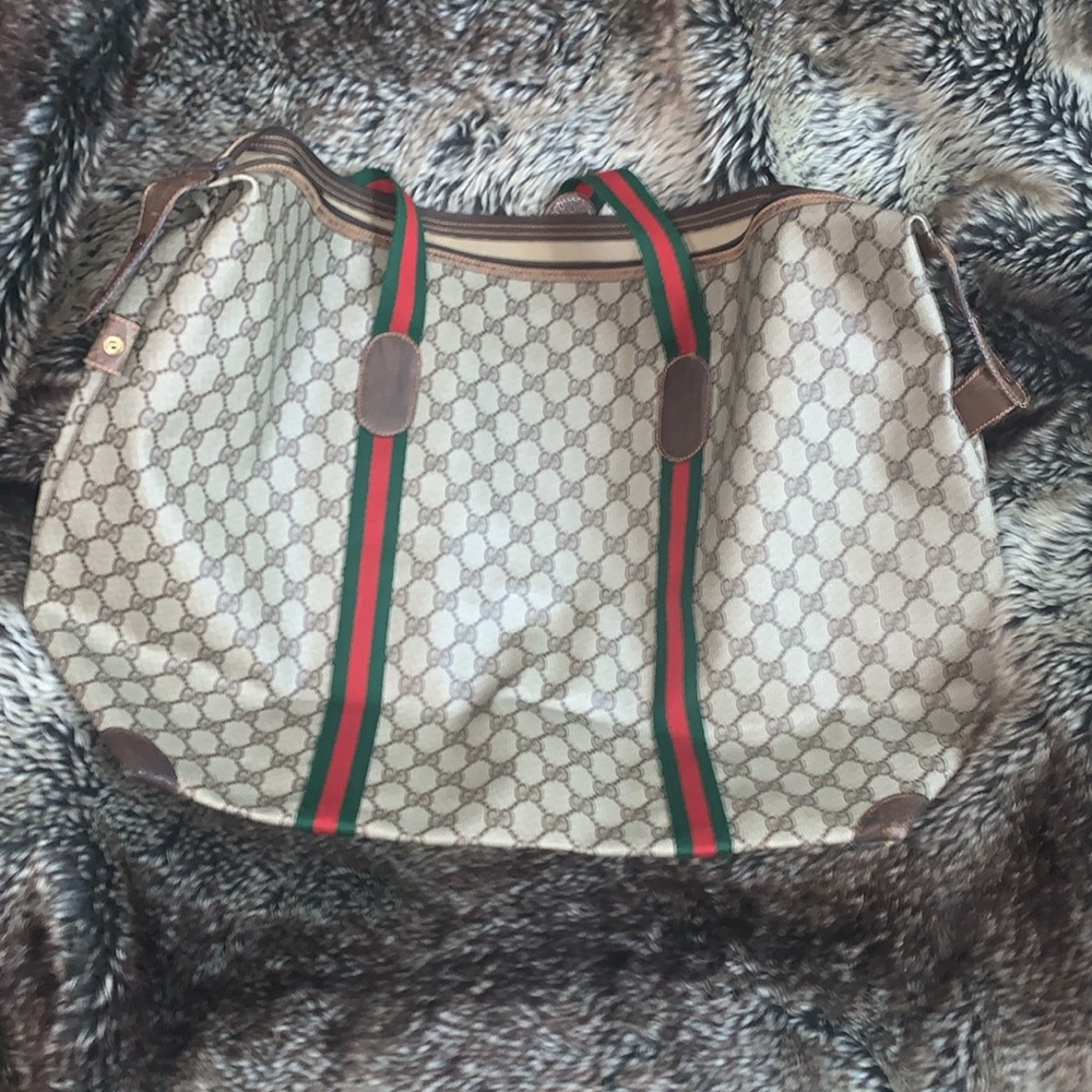 Gucci Authentic Vtg Sherry Coated Canvas Travel Weekender Bag - Picture 3 of 13
